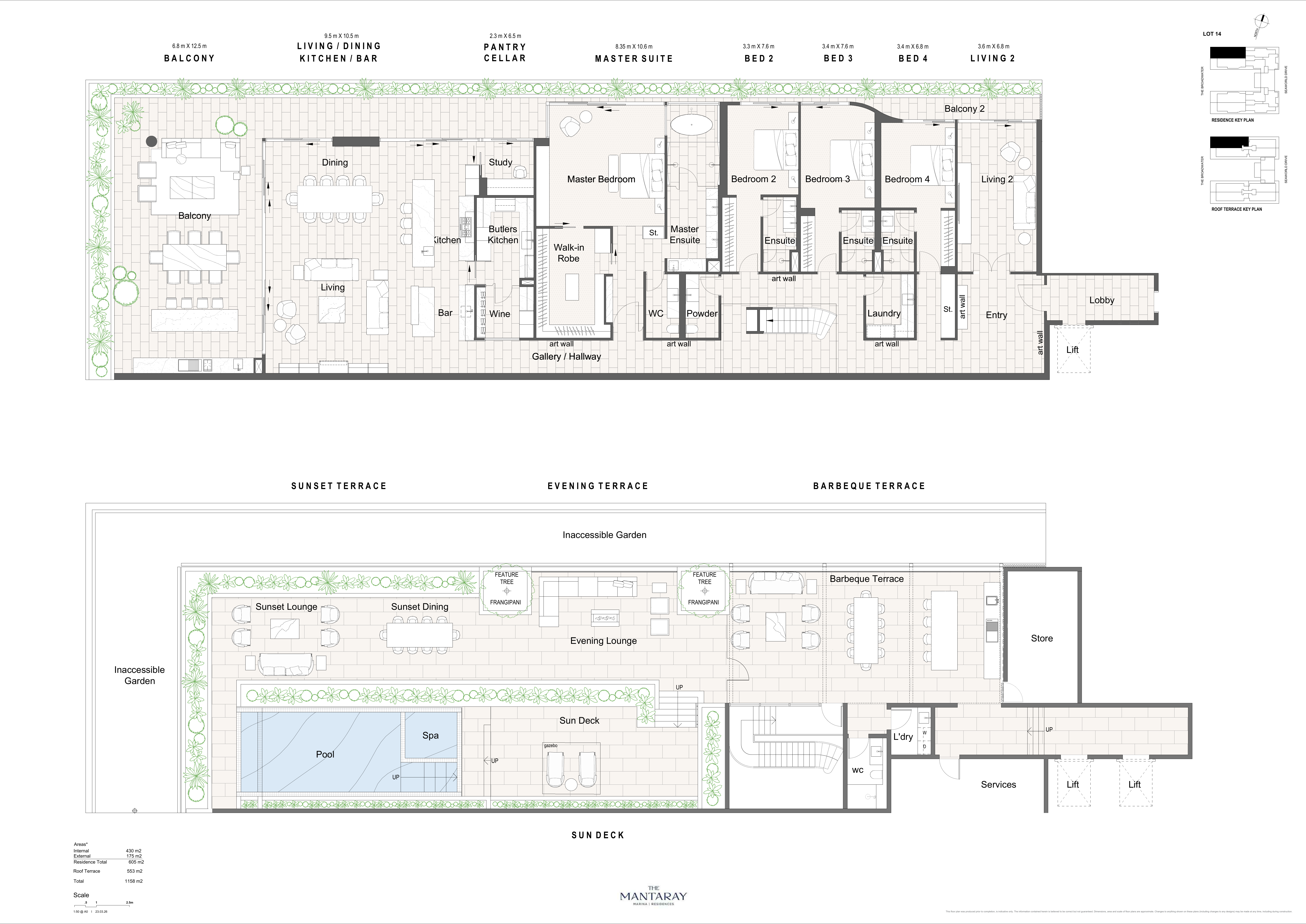 Penthouse 14 floor plan and roof terrace plan